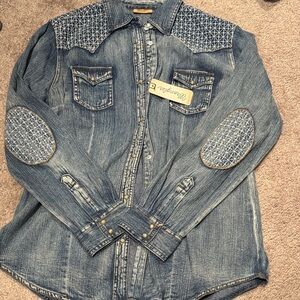 Wrangler Blue Denim Shirt with Patterned Accents